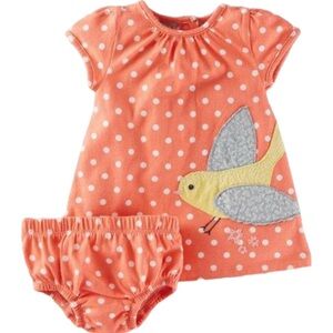 Baby Boden Polka Dot Bird Appliqué Dress bloomer set size 3-6 months